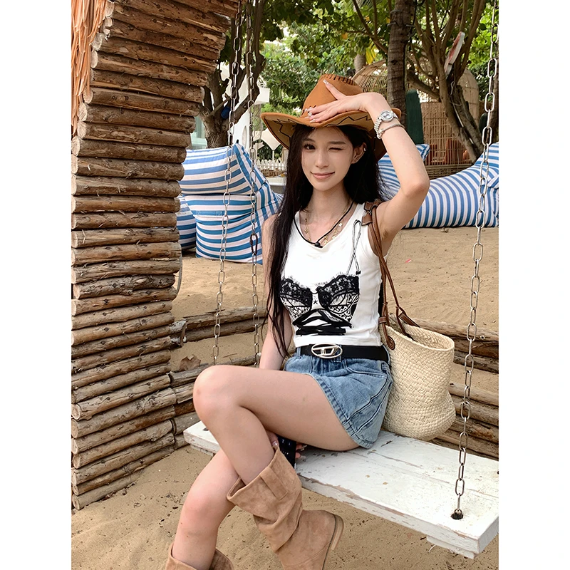甜虾派SWEET YILIN美式辣妹背心显瘦性感气质设计感甜妹上衣吊带