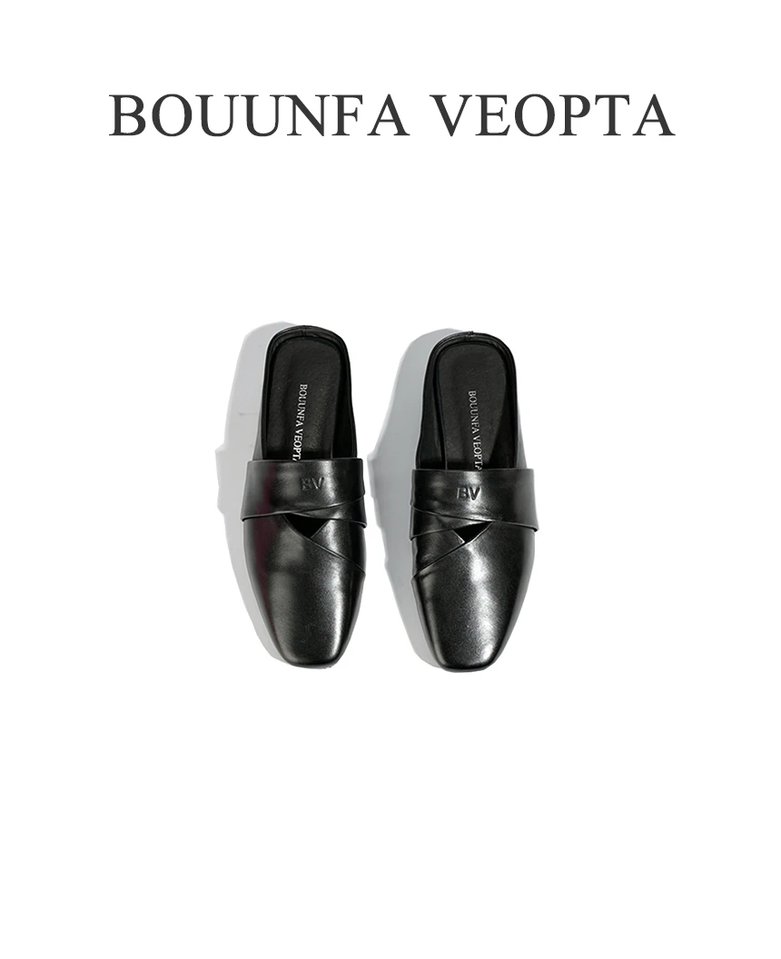 BOUUNFA VEOPTA【芯片】06新款真皮女百搭时尚百搭英伦风时尚拖鞋