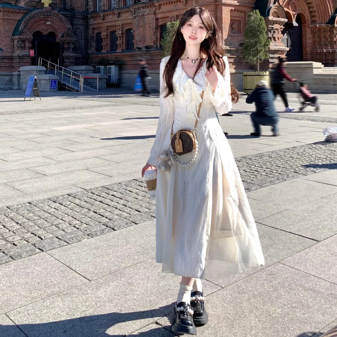 9332新款法式仙女风纯色气质时尚显瘦长款连衣裙女