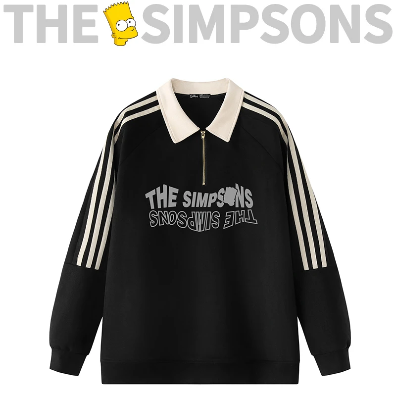 THESIMPSONS条纹卡通字母涂鸦宽松休闲长袖Polo衫SPCPL243F64U