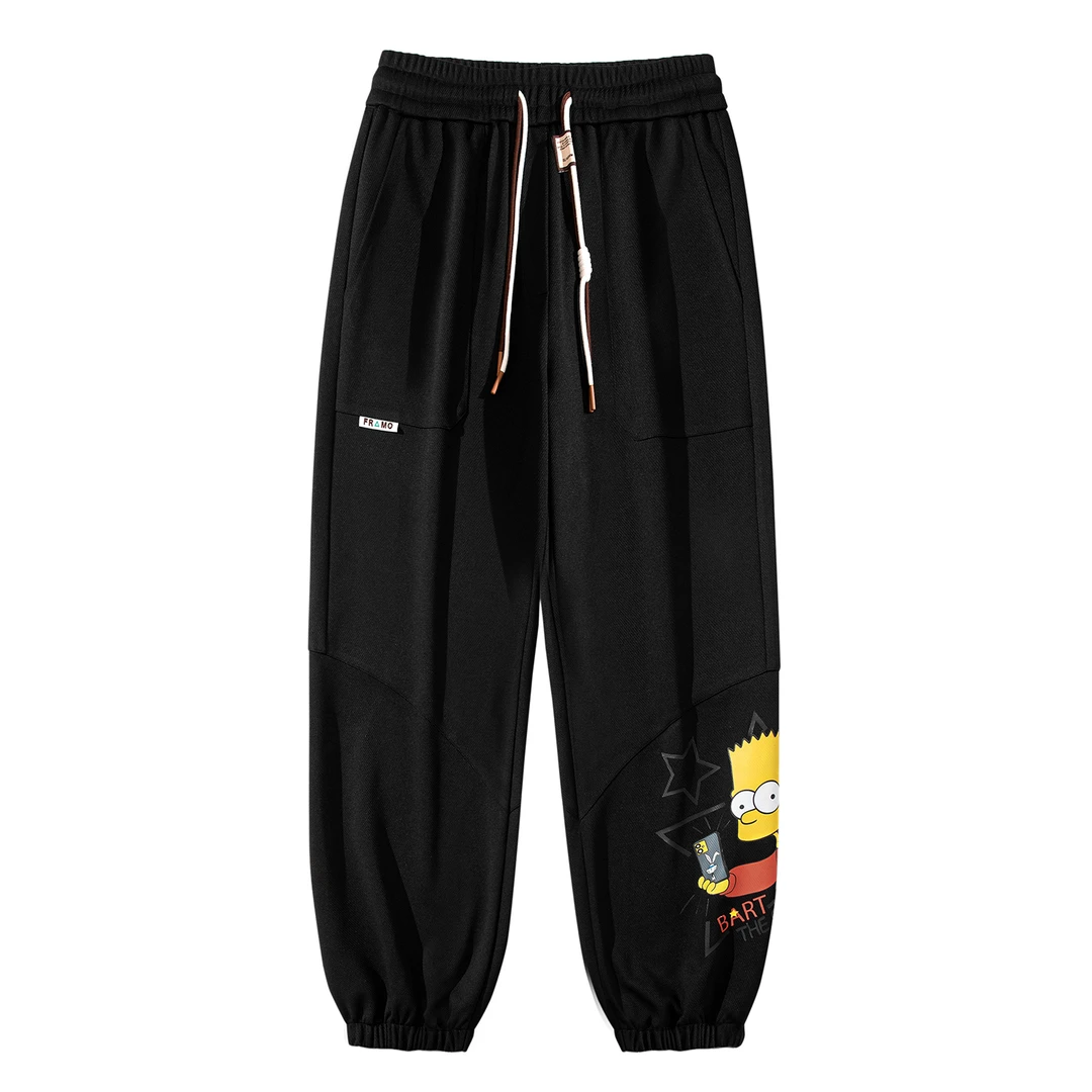 THESIMPSONS卡通Logo图案印花双股系带束脚休闲裤SPCPT231F12U