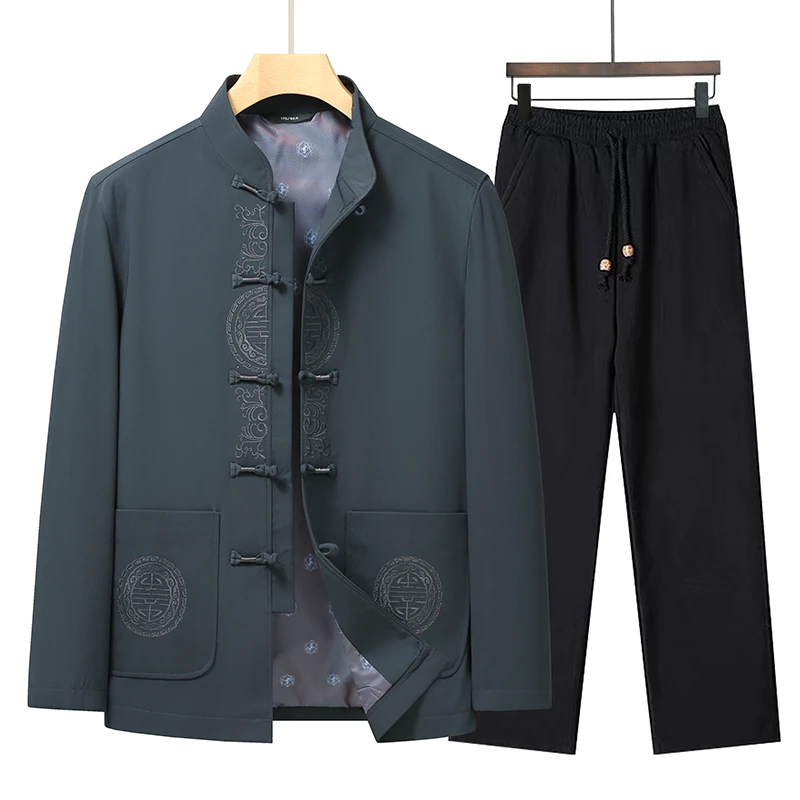 春秋季休闲唐装男中老年人生日婚宴喜服爷爷外套爸爸装中国风套装