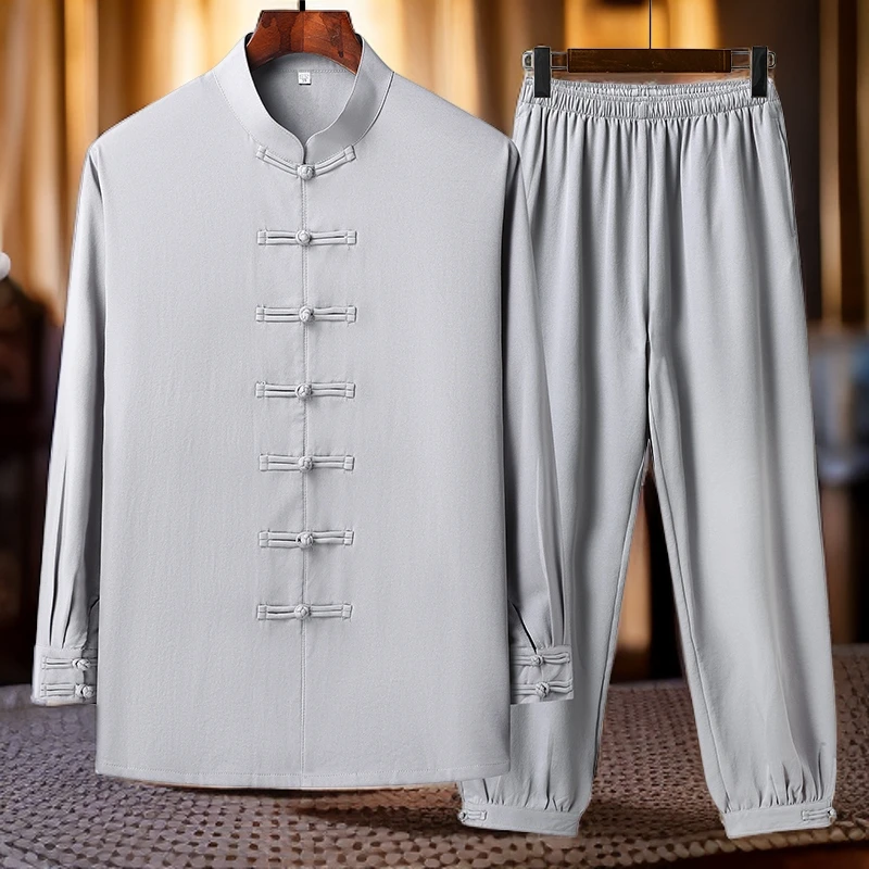 唐装太极服男长袖夏季薄款中式爷爷爸爸练功服老人老年人晨练套装