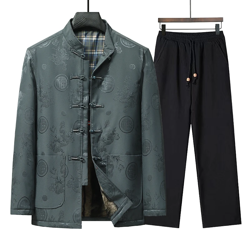 中老年唐装男保暖祝寿生日礼服爷爷奶奶外套加绒加厚秋冬上衣套装