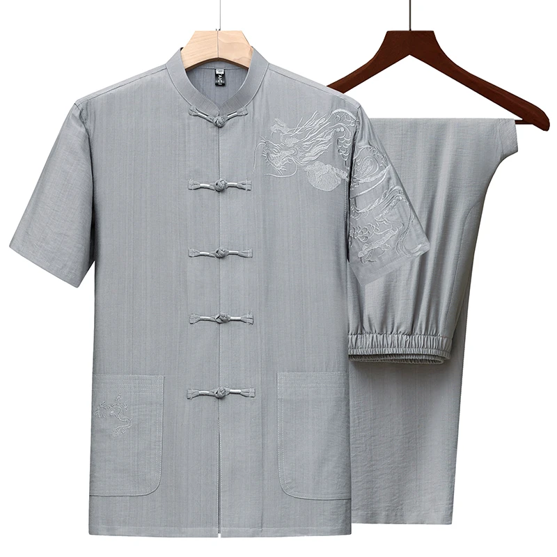 唐装男中老年爸爸夏装套装老年人衣服爷爷夏季男士短袖70岁中国风
