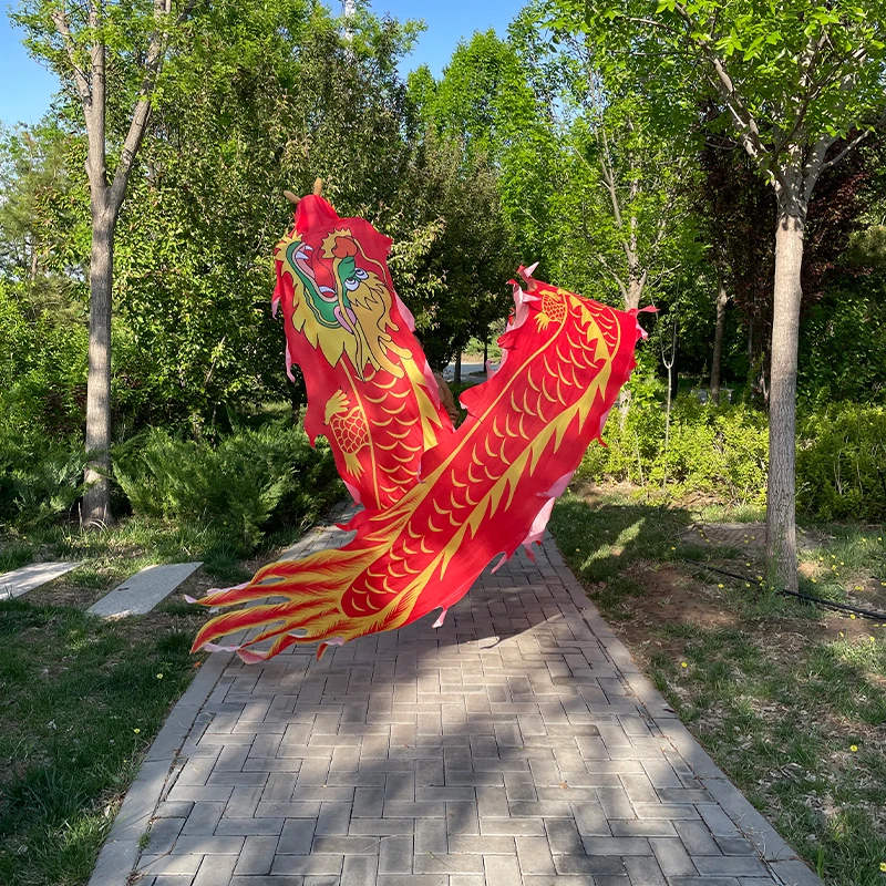 健身龙舞龙彩绸绸缎加厚带暗纹龙身兔毛不锈钢钢架龙头全套