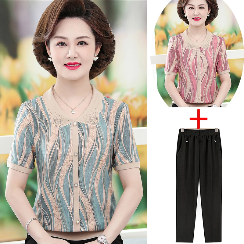 中老年女装夏季t恤薄款透气短袖洋气妈妈装老年人上衣奶奶夏装