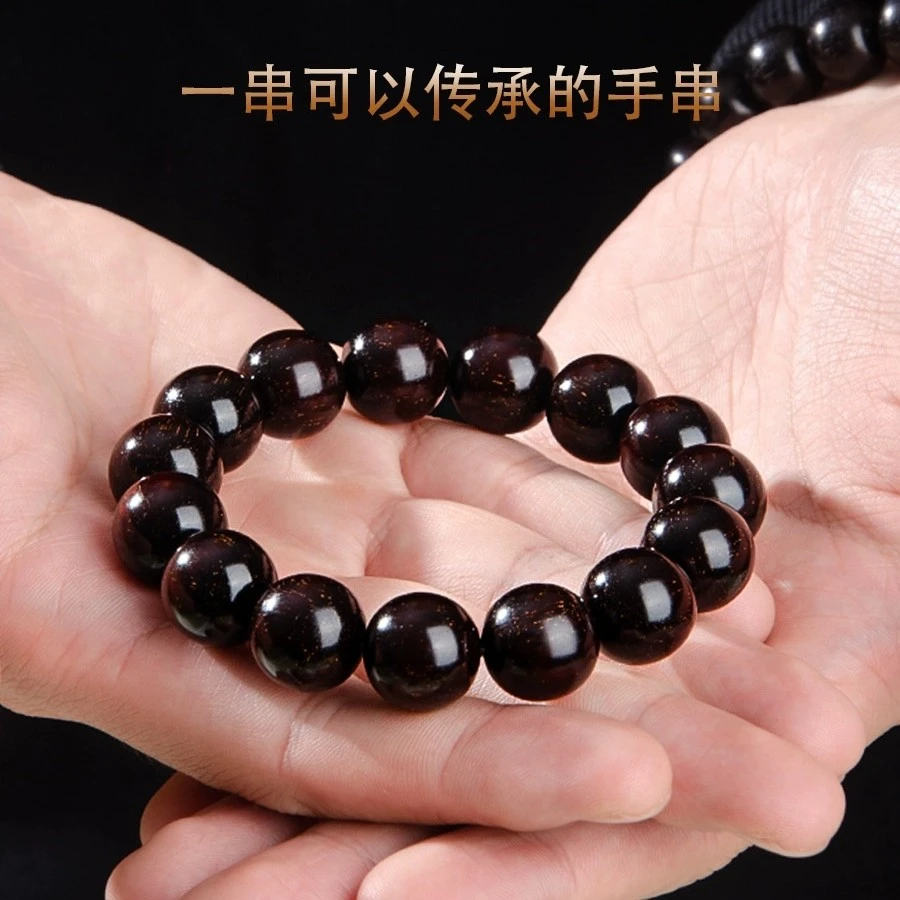 收藏级非洲小叶紫檀爆满金星手串高油血檀木手工盘玩男女念珠典藏