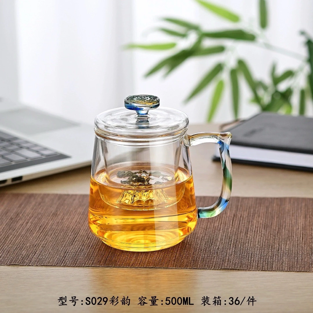 匠灶堂水杯三件杯绿茶杯过滤耐热家用办公室透明大容量加厚水杯山