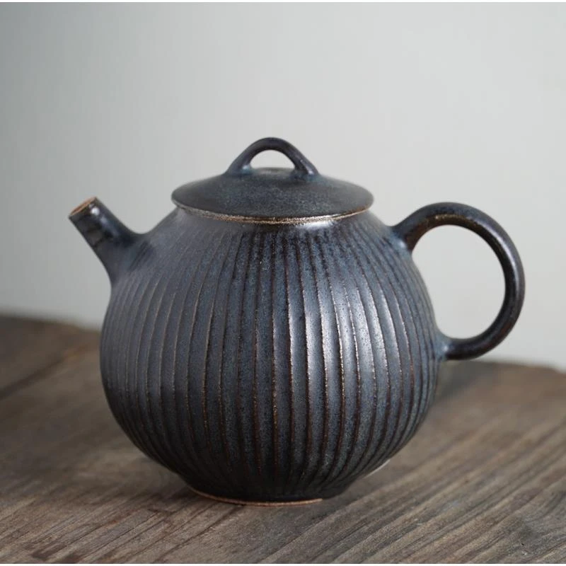 【条纹小黑壶-桥钮矮款】老李专业做壶 黑釉手作出水流畅高品质LL