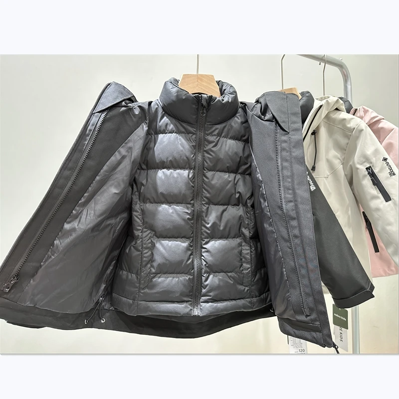 nobre kids儿童可拆卸三合一冲锋衣90%羽绒内胆男女三防工装外套