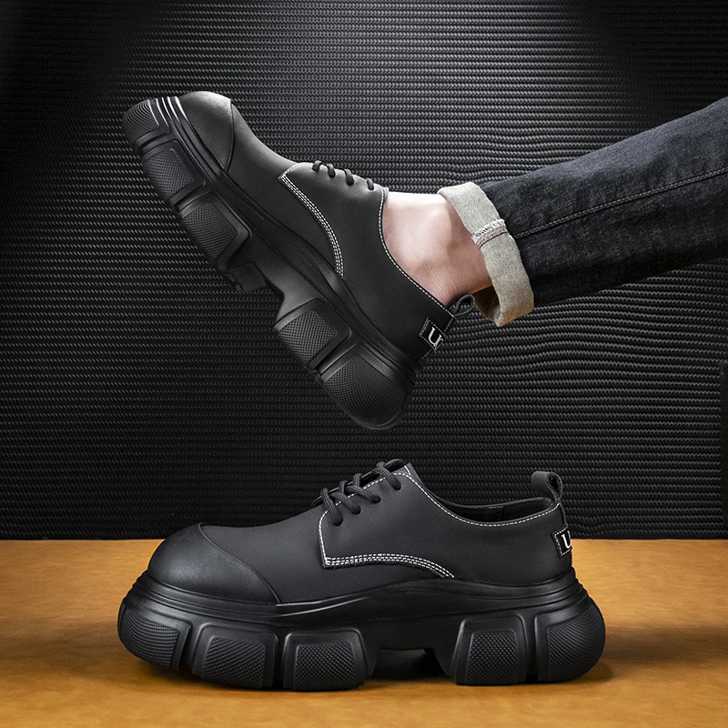 大头皮鞋男款厚底增高头层牛皮德比鞋英伦风轻奢高级感休闲男鞋子