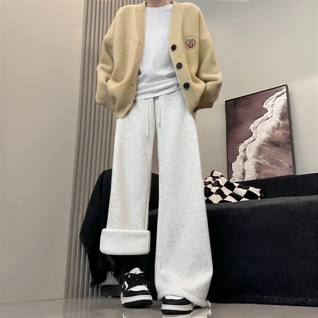 美式迷尼卫裤女秋冬加厚2025新款抽绳加绒高腰百搭休闲阔腿运动裤