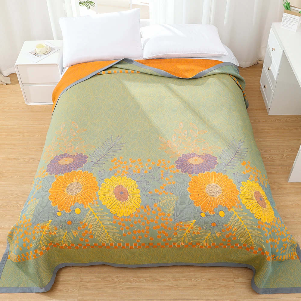 （万花园加大）230*250高档双人多功能双面提花田园风四季床盖毯
