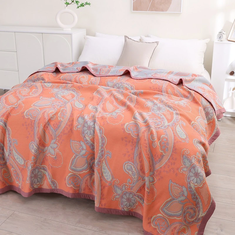 (龙凤呈祥）200*230生姜暖绒奢华风重工提花四季高档透气床盖盖毯