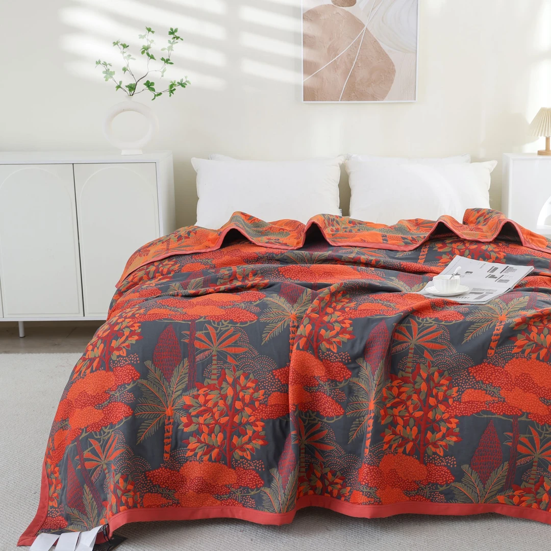 （冰湖秋月大床）230*250多功能高档双面提花田园风四季床盖盖毯