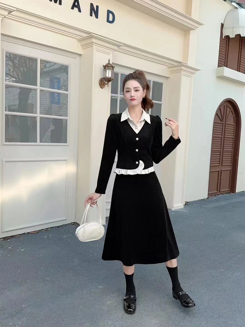 2024气质套装假两件小香款显瘦长袖