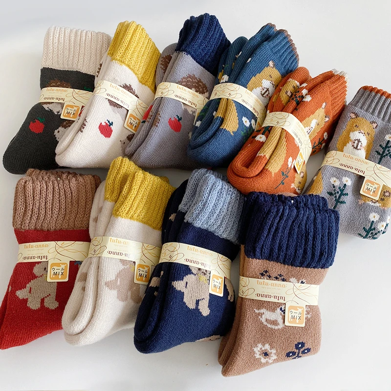 【巨巨巨厚】日单冬季拉毛加厚女袜中筒袜保暖可爱卡通袜子