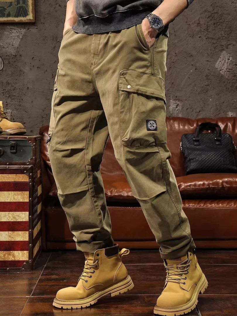 【直筒裤】军绿色工装裤子男秋季潮牌户外机能猎装宽松直筒工装裤男
