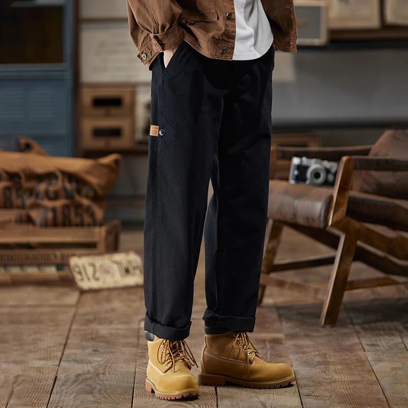 秋冬直筒100%纯棉潮流胖子休闲裤大码宽松百搭阔腿裤工装长裤子