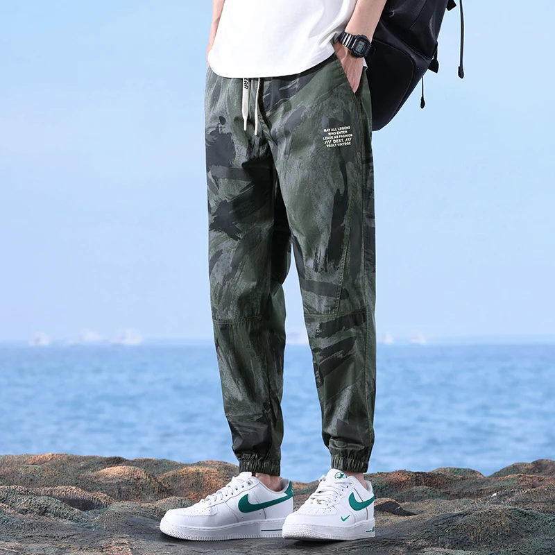 男士美式束脚哈伦裤工装裤薄款休闲裤宽松百搭时尚迷彩潮牌运动