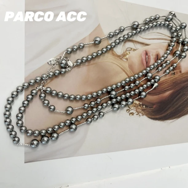 铜合金仿珍珠项链 GT415铜合金灰色珠珠套链