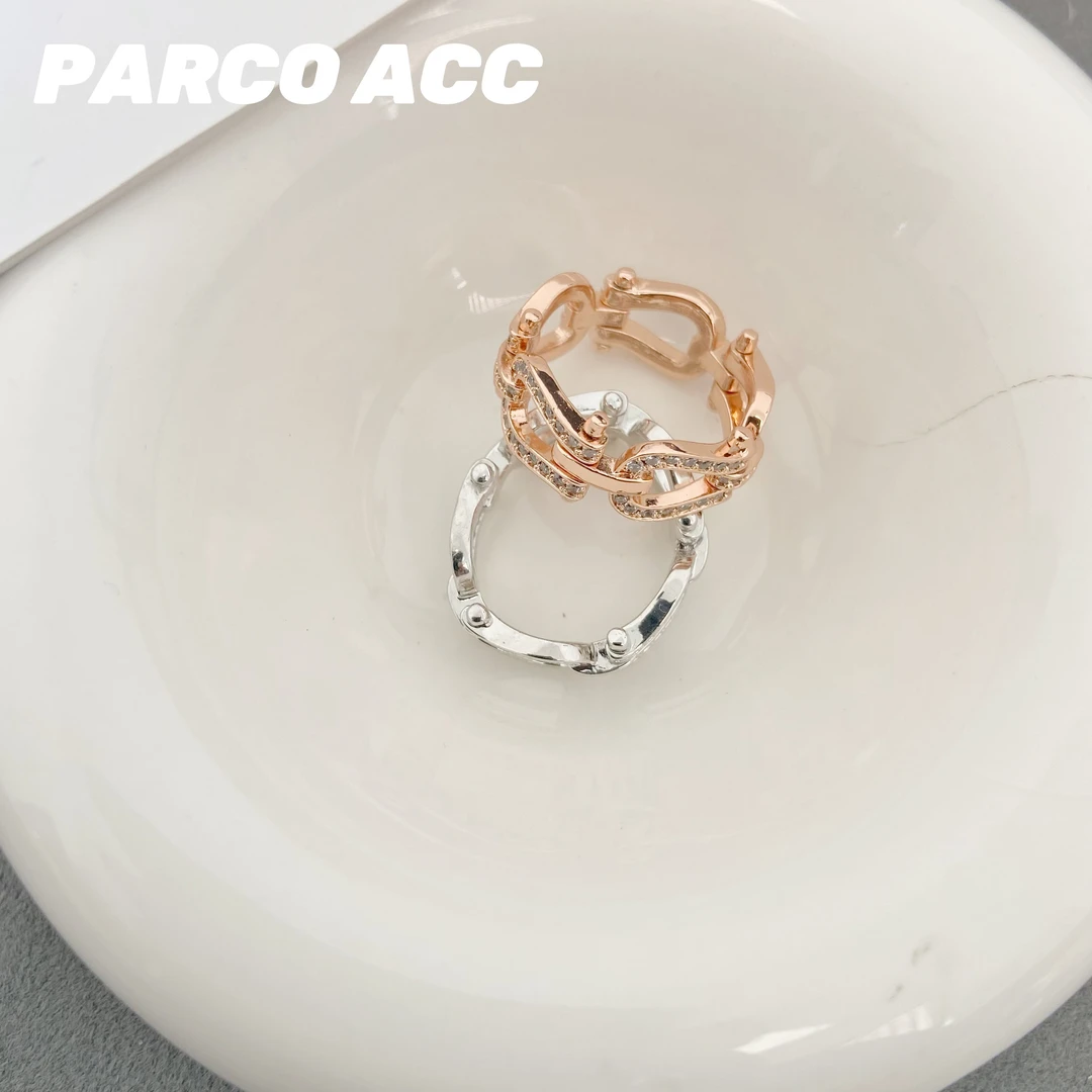 铜合金合成锆石戒指 G417 马蹄满锆折叠戒指