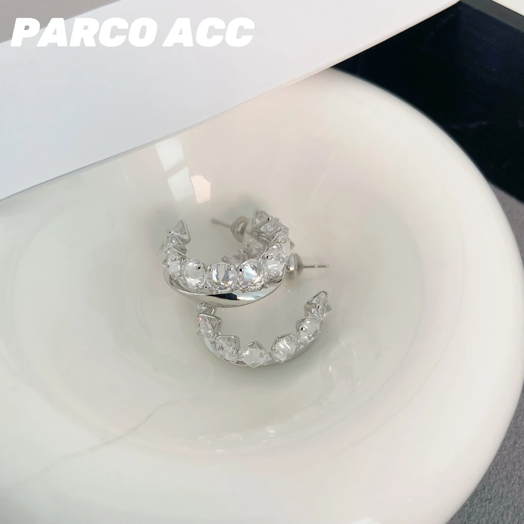 铜合金合成锆石耳饰 B608 缠绕满锆C圈耳钉