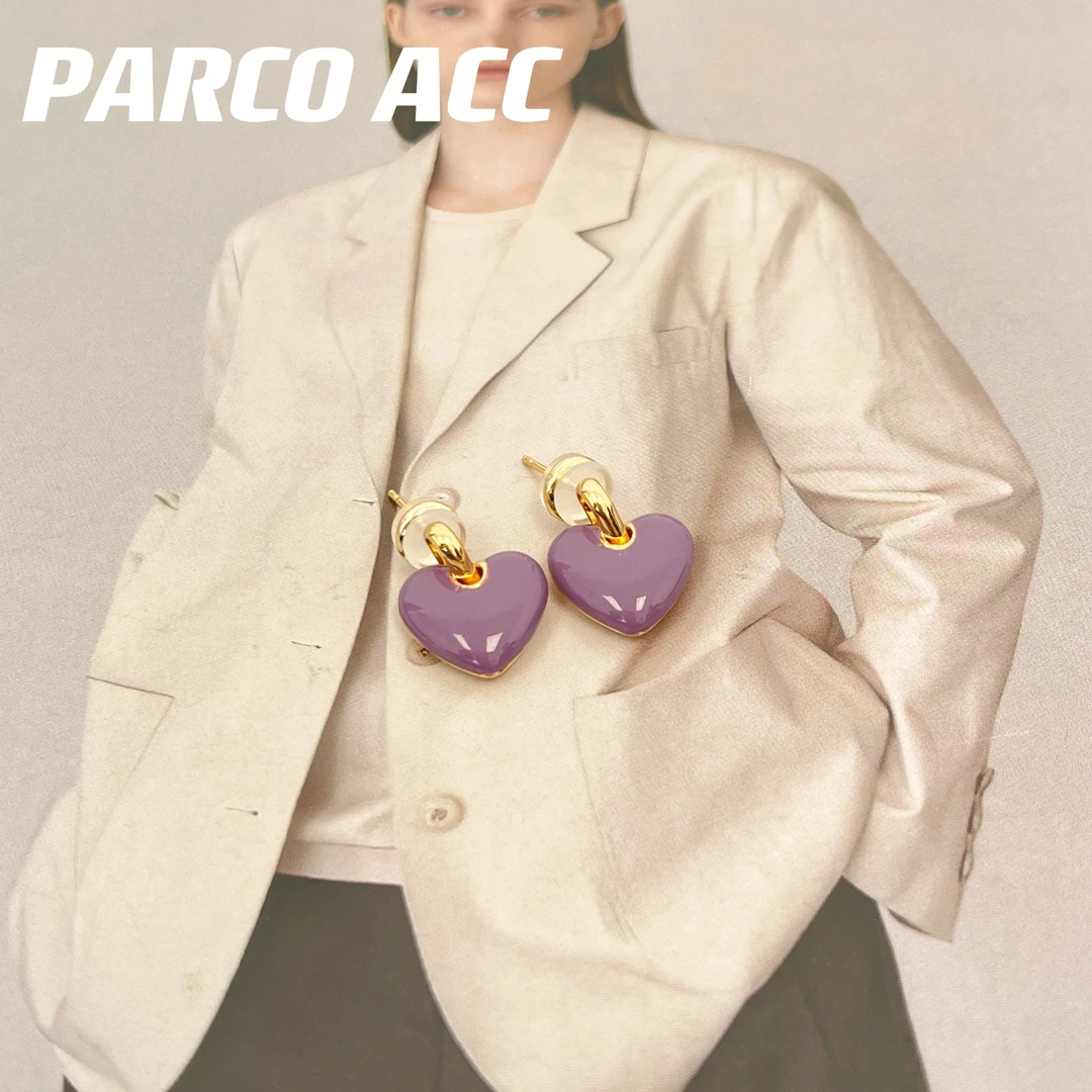 铜合金珐琅耳饰 D603 紫色珐琅爱心吊坠耳钉