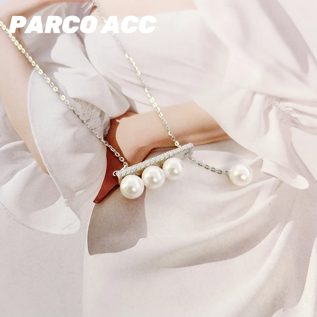 坠链均925银仿珍珠 S510 四珠平衡木音符吊坠项链