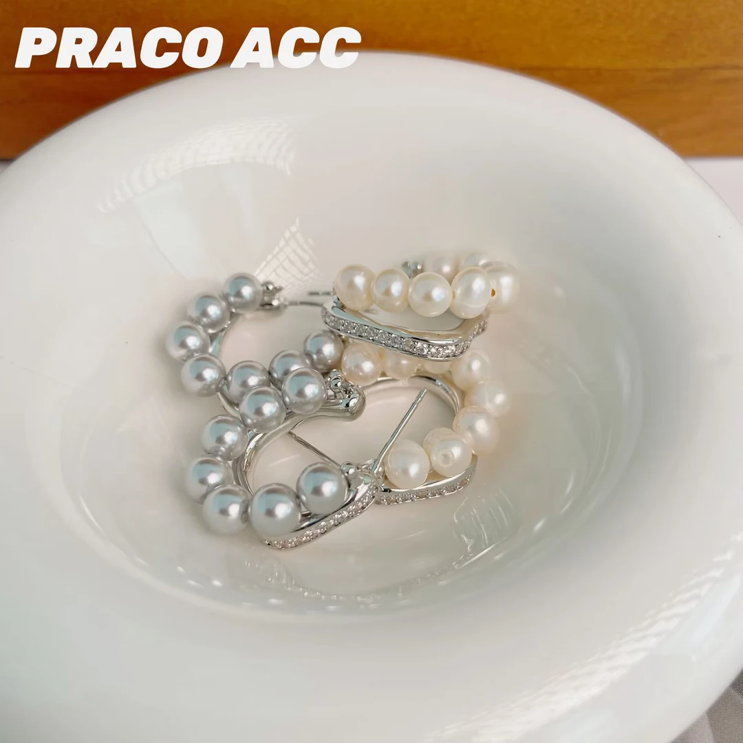 铜合金耳饰 A109 金属拼接珠珠设计感小众C圈