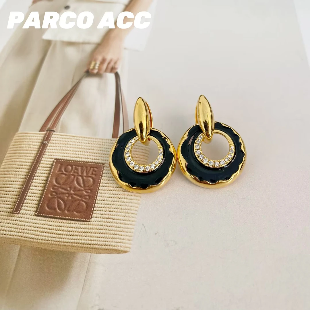 铜合金珐琅耳饰 B417 中古黑色珐琅滴釉耳钉