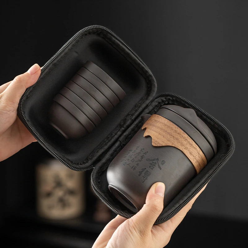 紫砂陶瓷旅行茶具一壶六杯快客杯茶叶便携式户外露营伴手礼套装