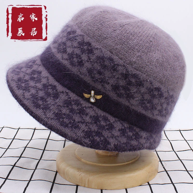 【妈妈帽】兔毛混纺秋冬天中老年人帽子女保暖线帽针织帽加绒加厚