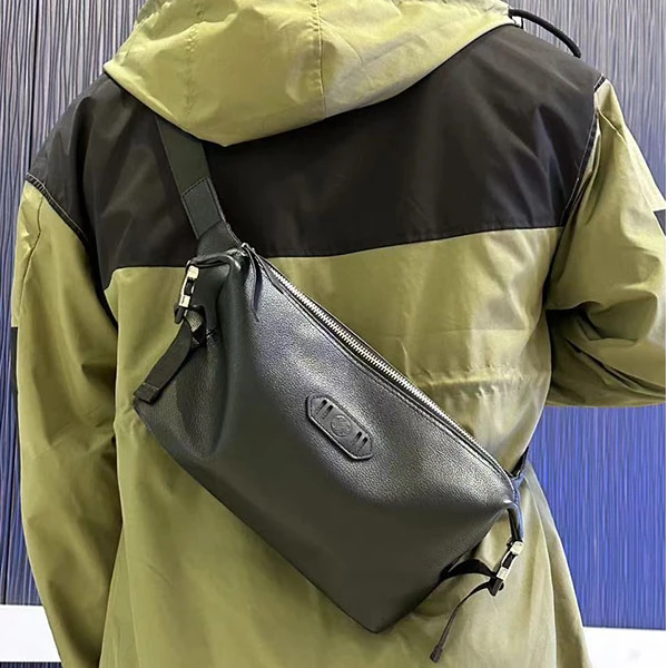 男士多功能双插扣真牛皮简约潮流单肩斜挎包快插扣款6129