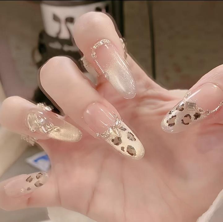 【落日熔金】轻奢气质高级感美拉德豹纹猫眼美甲穿戴甲