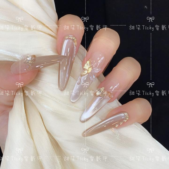 【冰晶玉蝶】手工穿戴甲片猫眼绵密蝴蝶高级感美甲贴片秋冬季