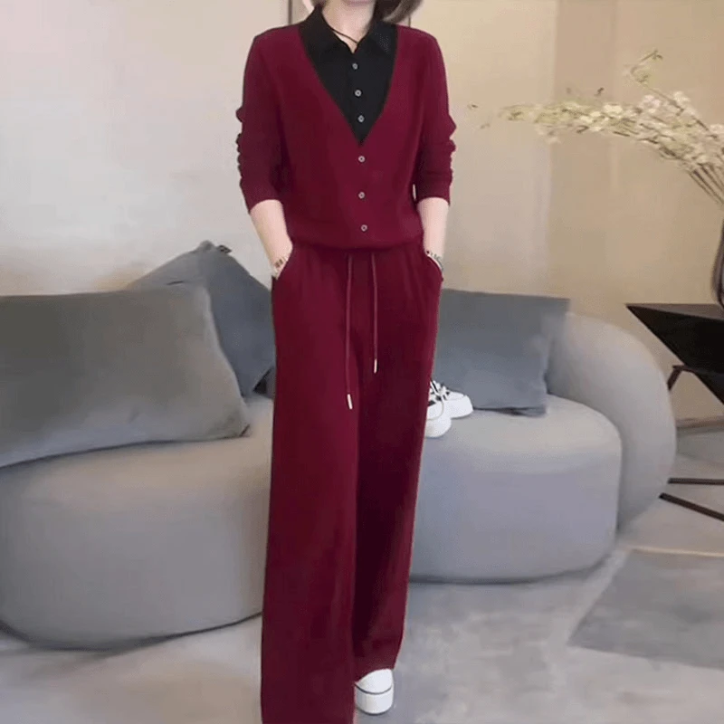 洋气套装气质减龄阔腿裤遮肚子百搭时尚显瘦长袖针织轻奢网红套装