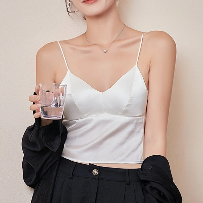 桑蚕丝法式三角杯性感短吊带美背真丝缎面女士内衣打底抹胸WXC006