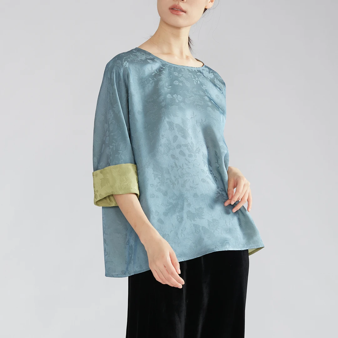 双面穿 杭州丝绸九分袖中式上衣宽松小衫秋款SYD176