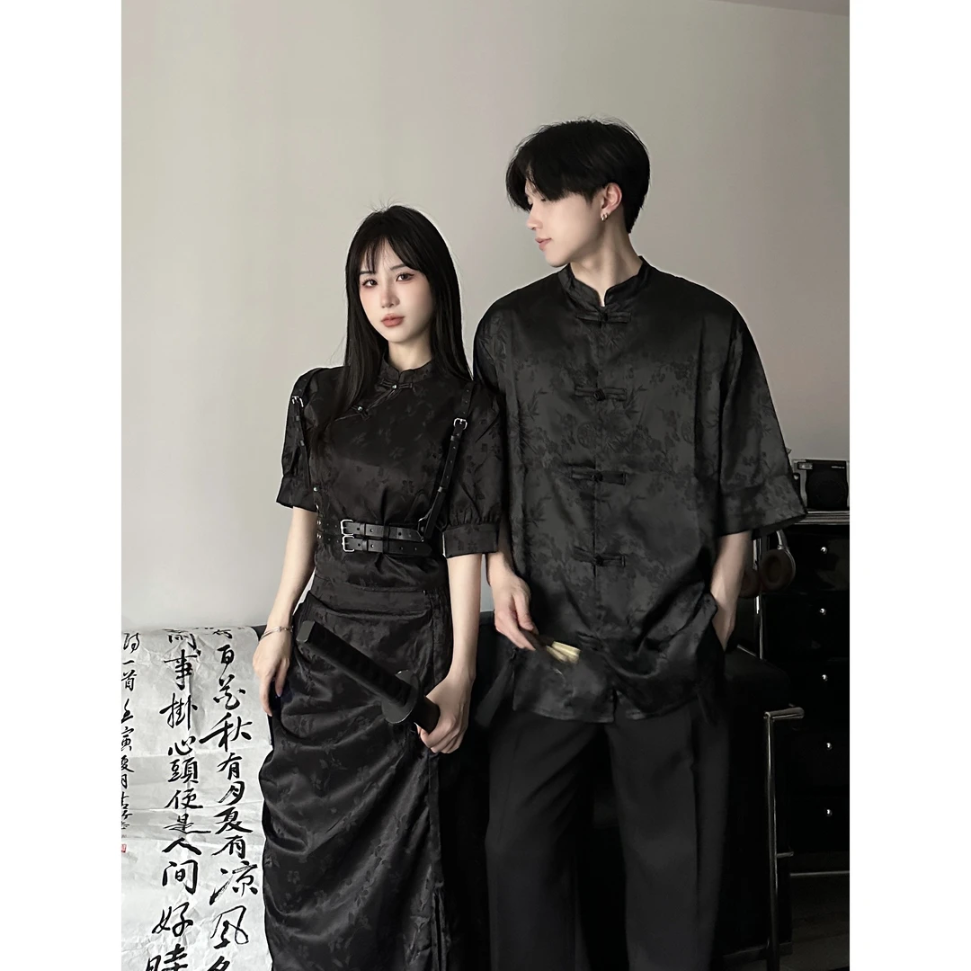 夏季新中式国风改良旗袍套装女2024新款气质高级感包臀黑色连衣裙