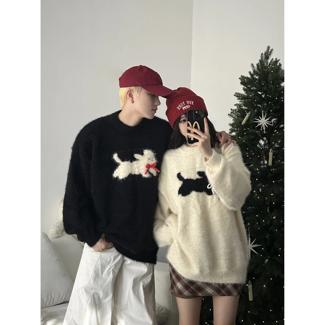 情侣装秋冬2025新款超火韩版宽松毛衣男女小众高级感针织衫外套潮