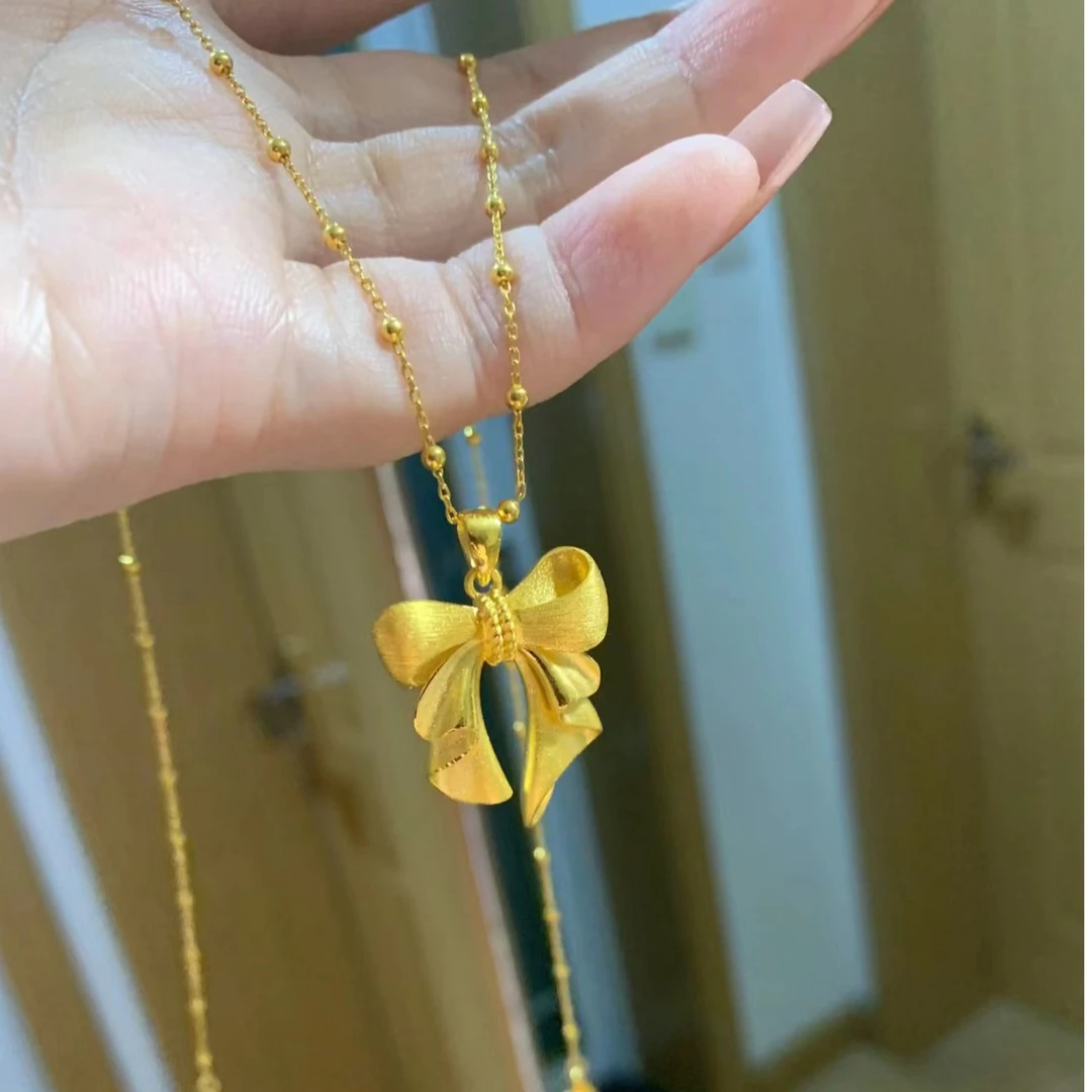 铜合金项链 叶子项链蝴蝶结金色吊坠女款在逃公主气质轻奢时尚ins