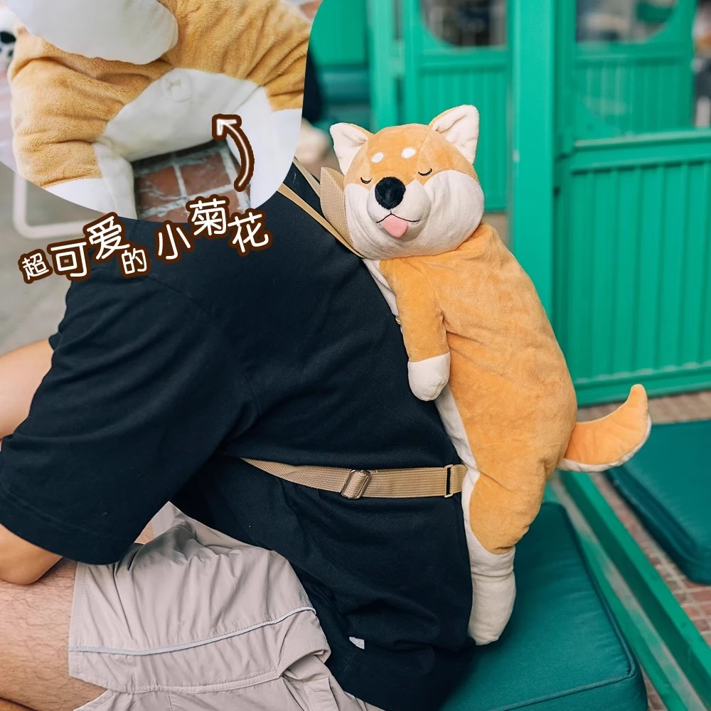 语罐头原创设计日系双肩包可爱吐舌睡着柴犬儿童情侣背包趴着毛绒