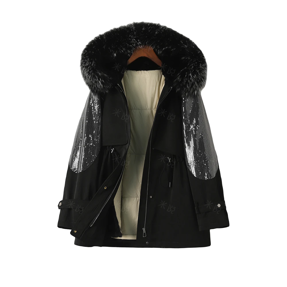 【桑蚕丝锦鲤】时尚轻奢秋冬皮草桑蚕丝派克气质休闲收腰短款抽绳