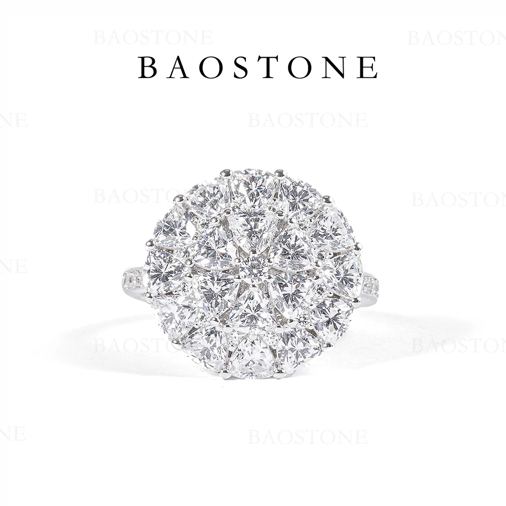 BAOSTONE 925银合成锆石戒指 【手捧花】轻奢百搭奢华经典简约J137