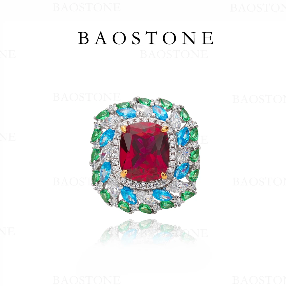 925银合成锆石戒指 BAOSTONE【水果硬糖】轻奢气质红色银戒J263