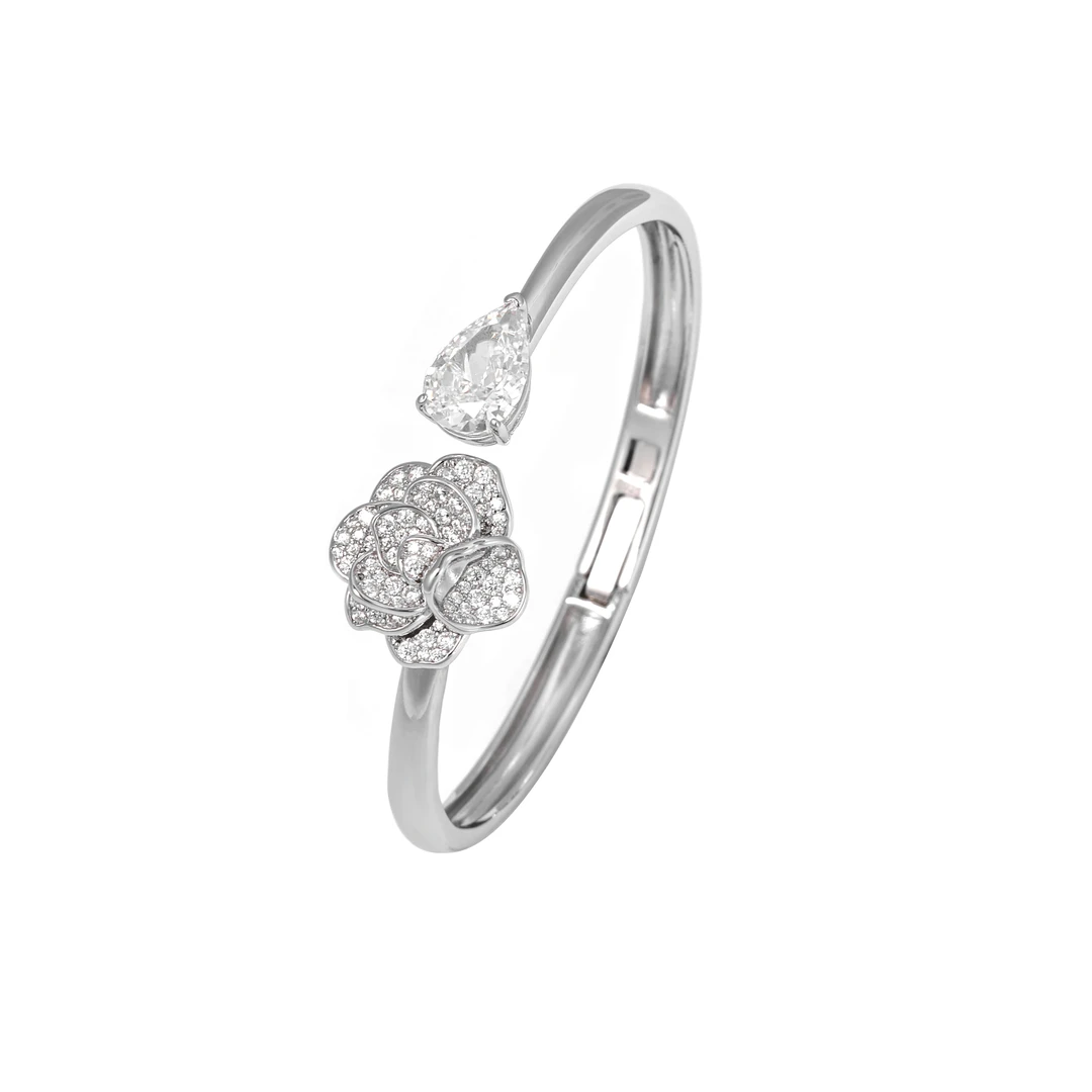 BAOSTONE 925银合成锆石手镯 【山茶花】花瓣手镯简约百搭S267