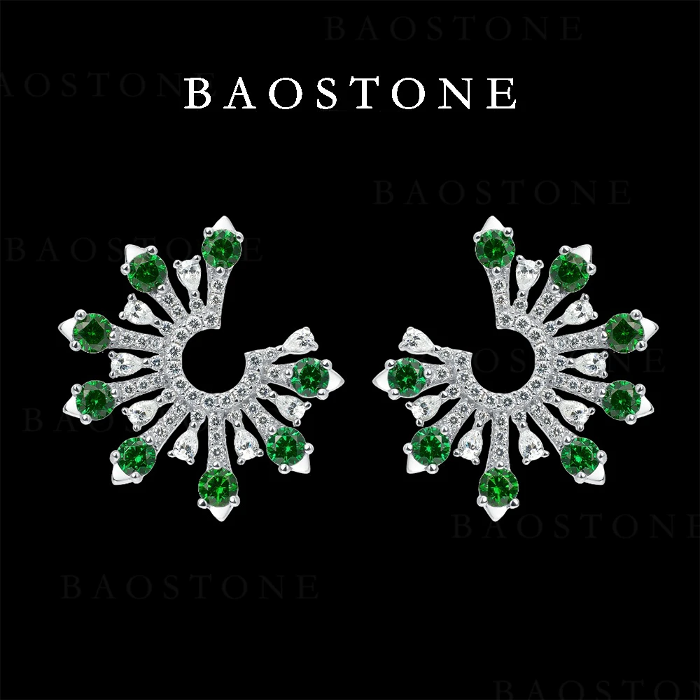 BAOSTONE 925银合成锆石耳饰  绿色生命经典复古轻奢耳饰气质 E99