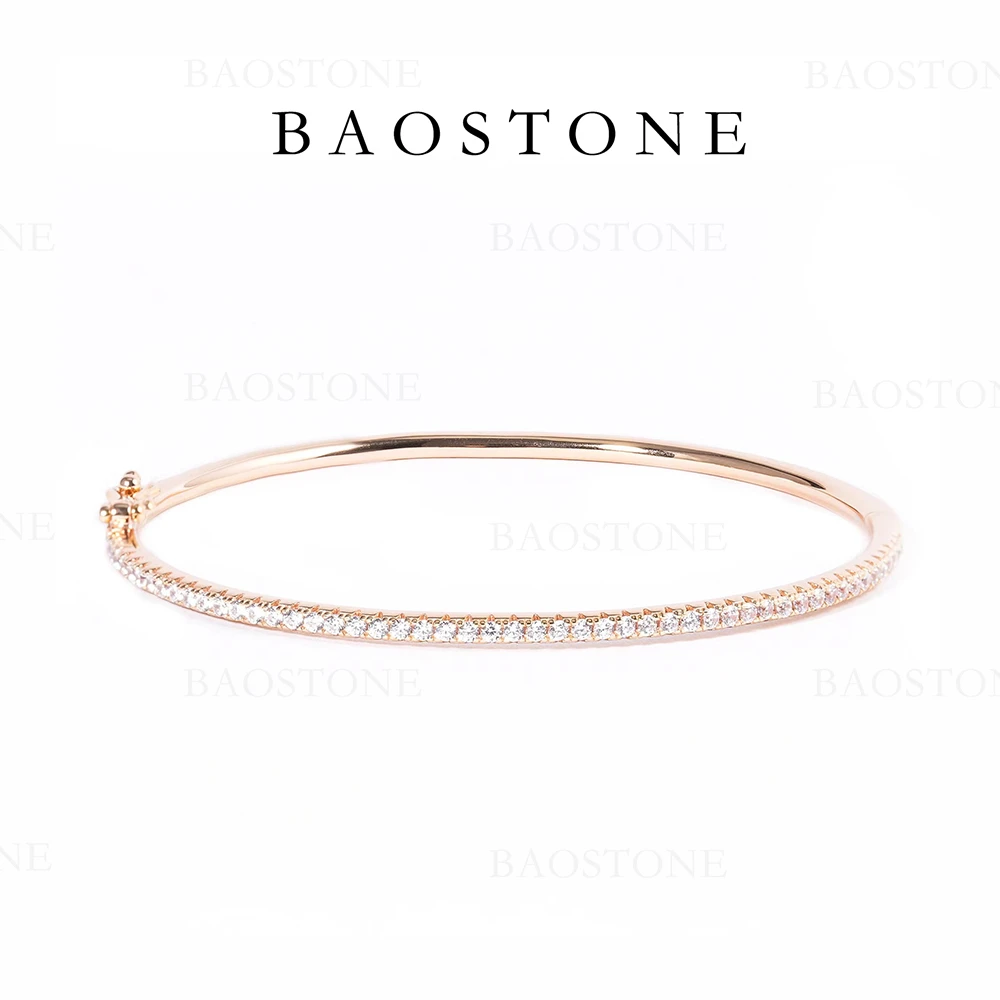 BAOSTONE 925银合成锆石手镯 【玫玫金手镯】 轻奢气质简约个性S124